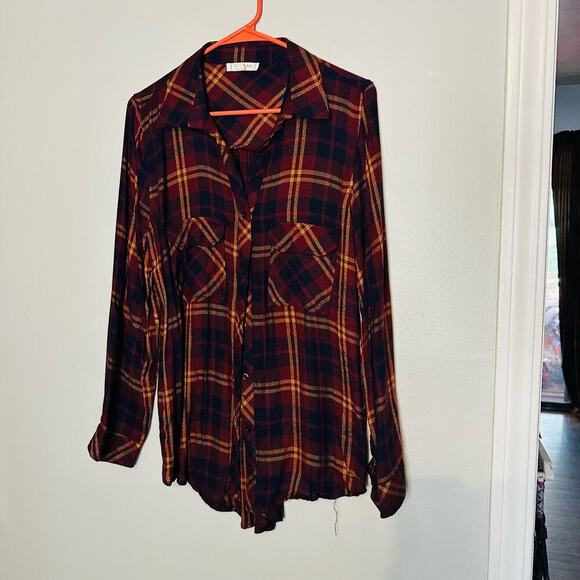 Blu Pepper Plaid Maroon Blue Checkered Flannel Button Front Shirt Size Large - Picture 2 of 11